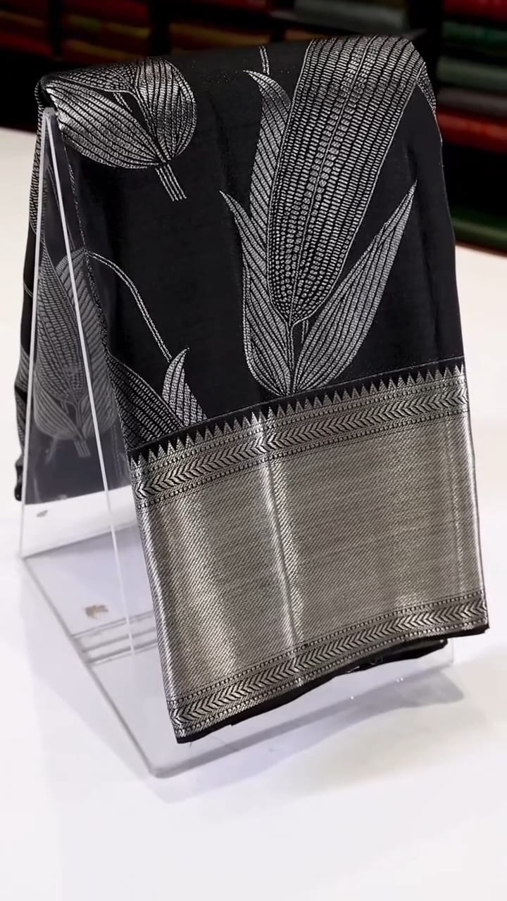 Black Silk Handwoven Tissue Silver Zari Saree